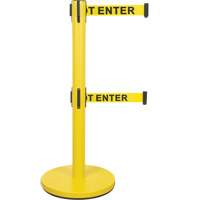Barri&egrave;re pour le contr&ocirc;le des foules &agrave; courroie double, Acier, 35" h, Ruban Jaune, Longueur du ruban 7' St. Lawrence Industrial & Safety Supply
