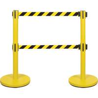 Barri&egrave;re pour le contr&ocirc;le des foules &agrave; courroie double, Acier, 35" h, Ruban Noir/Jaune, Longueur du ruban 7' St. Lawrence Industrial & Safety Supply