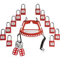 Support pour dispositifs de cadenassage et &eacute;tiquetage avec cadenas de s&eacute;curit&eacute; en nylon utilisant des cl&eacute;s diff&eacute;rentes St. Lawrence Industrial & Safety Supply