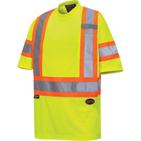 6971 Bird's-Eye Safety T-Shirt, Polyester, X-Small, High Visibility Lime-Yellow St. Lawrence Industrial & Safety Supply
