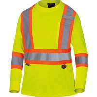6969 Women's Bird's-Eye Long-Sleeved Safety Shirt, Polyester, X-Small, High Visibility Lime-Yellow St. Lawrence Industrial & Safety Supply