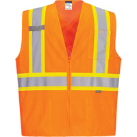 Contrast-Striped Safety Vest, High Visibility Orange, Small, Polyester St. Lawrence Industrial & Safety Supply