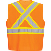 Contrast-Striped Safety Vest, High Visibility Orange, Small, Polyester St. Lawrence Industrial & Safety Supply