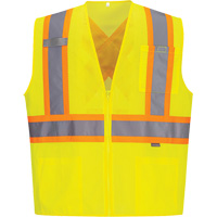 Contrast-Striped Safety Vest, High Visibility Lime-Yellow, Small, Polyester St. Lawrence Industrial & Safety Supply