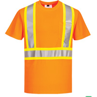 Contrast-Striped Safety T-Shirt, Polyester, Small, High Visibility Orange St. Lawrence Industrial & Safety Supply