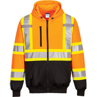 Chandail de s&eacute;curit&eacute; &agrave; capuchon avec bandes contrastantes, Petit, Noir/Orange haute visibilit&eacute; St. Lawrence Industrial & Safety Supply