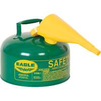 Bidon de s&eacute;curit&eacute; pour les combustibles avec entonnoir, Type I, Acier galvanis&eacute;, 2,5 gal. US, Vert, Homologu&eacute; FM/List&eacute; UL/ULC St. Lawrence Industrial & Safety Supply