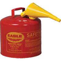 Bidon de s&eacute;curit&eacute; pour les produits inflammables avec entonnoir, Type I, Acier galvanis&eacute;, 5 gal. US, Rouge, Homologu&eacute; FM/List&eacute; UL/ULC St. Lawrence Industrial & Safety Supply