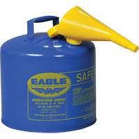 Bidon de s&eacute;curit&eacute; pour le k&eacute;ros&egrave;ne avec entonnoir, Type I, Acier galvanis&eacute;, 5 gal. US, Bleu, Homologu&eacute; FM/List&eacute; UL/ULC St. Lawrence Industrial & Safety Supply