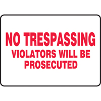 "No Trespassing" Sign, 7" x 10", Vinyl, English St. Lawrence Industrial & Safety Supply
