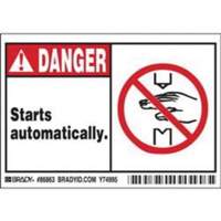 Enseigne Danger Starts Automatically, 3-1/2" x 5", Polyester, Anglais avec pictogramme St. Lawrence Industrial & Safety Supply