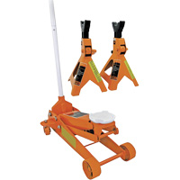 Cric datelier 3 tonnes avec paires de chandelles pour v&eacute;hicule de 3 tonnes, 2,5 tonne(s) Capacit&eacute;, 5" Abaiss&eacute;e, 19-1/4" &eacute;lev&eacute;e, Hydraulique &agrave; main St. Lawrence Industrial & Safety Supply