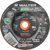 FLEXCUT MILL SCALE Grinding Wheel, 4-1/2", 36 Grit, Aluminum Oxide, 5/8"-11, 13300 RPM, Type 29 St. Lawrence Industrial & Safety Supply