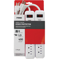 Barre multiprise limiteur de surtension, paquet de 2, 6 Prises, 400 J, 1875 W, Cordon 1,5' St. Lawrence Industrial & Safety Supply