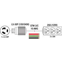 Generator Extension Cord with Tritap, STW, 10 AWG, 3 Outlet(s), 25' St. Lawrence Industrial & Safety Supply